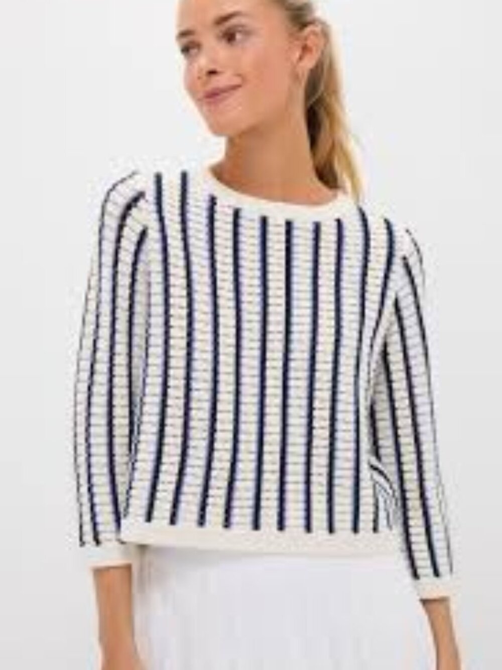 Tuckernuck Blue and White Striped cropped sweater; size Large